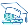 Icon of student graduation hat, books and money