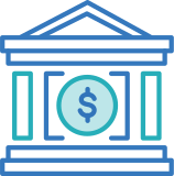 Icône représentant une banque marquée d’un symbole de dollar