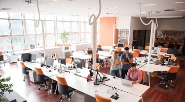 three employees in a start-up office