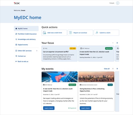 A screenshot of the MyEDC home web page.