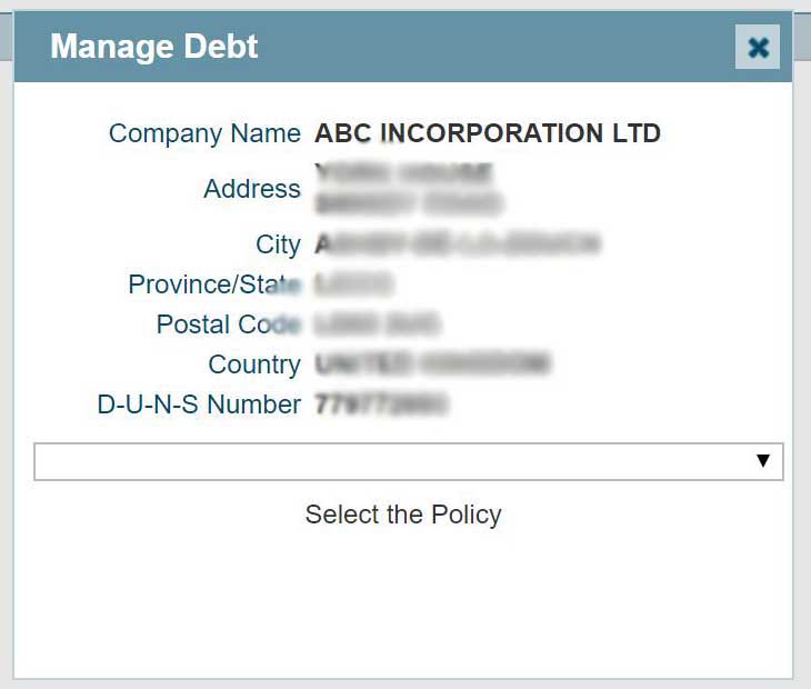 Select a policy before the Manage Debt menu displays
