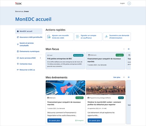 Saisie d’écran de la page d’accueil MonEDC.