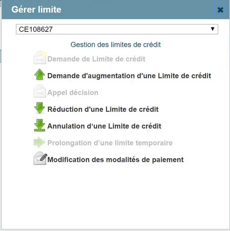 La fenêtre Gérer limite