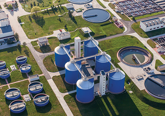 Aerial view of a sewage treatment plant